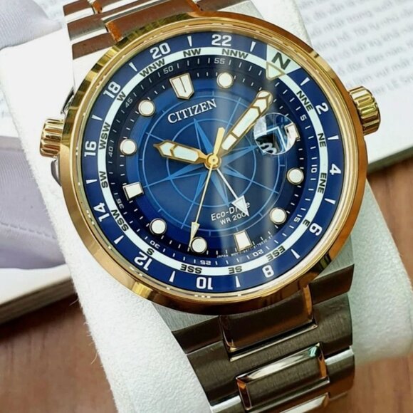 Citizen GMT Dual Time Eco-Drive Blue Dial Dual Tone Watch - Picture 3 of 6